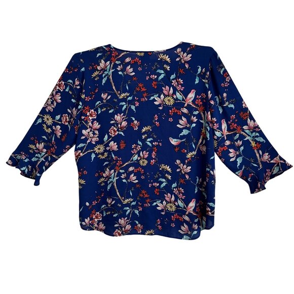 Van Heusen Womens Dark Floral Print 3/4 Sleeve Blouse Blue XXL Boho Whimsy - Picture 2 of 8